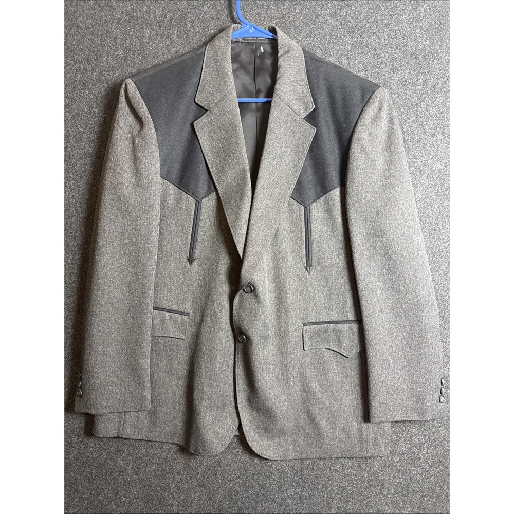 Circle S Dallas Texas Western Blazer Gray Charcoal Yoke Sport Coat 44S